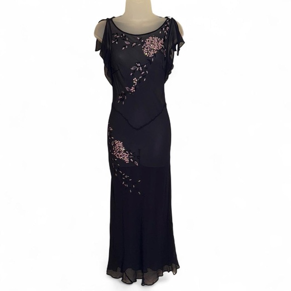 Elegant Vintage 100% Silk Robbie Bee Floral Sequin Midi Dress - Size 10 - Picture 3 of 6